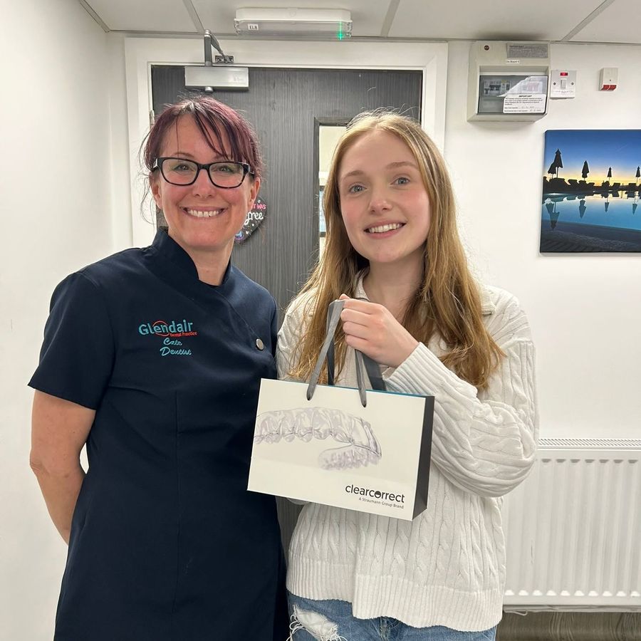 Glendair dentist Cate with a smiling patient starting clear aligner treatment in Alfreton